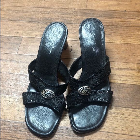 Brighton Shoes - Brighton Black Heeled Sandals with Silver Accents